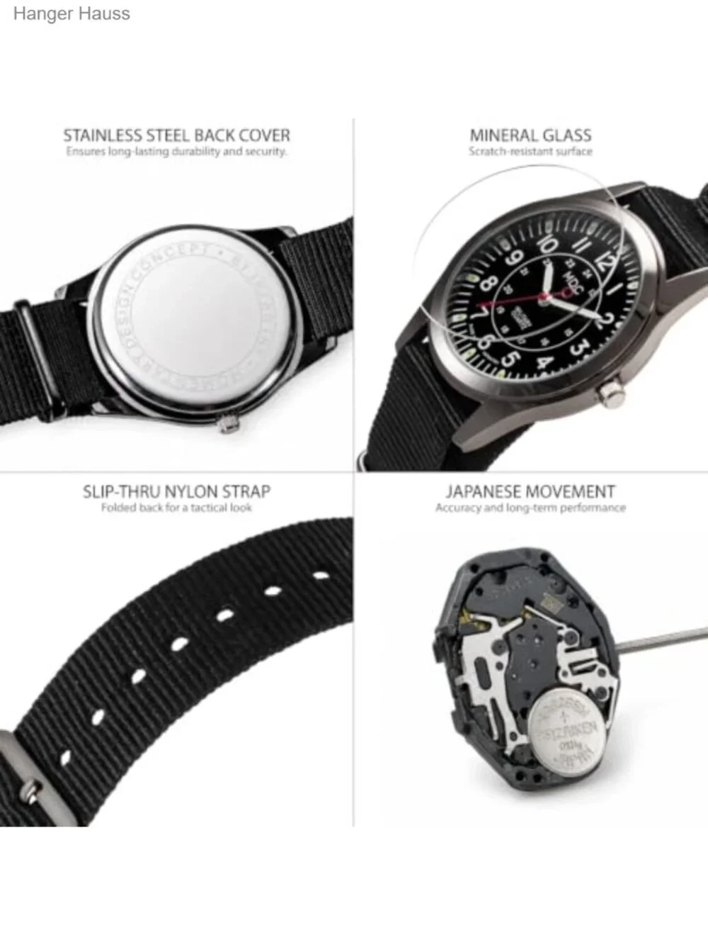 Men's Military Field Watch Japanese Quartz Nylon Band 40mm